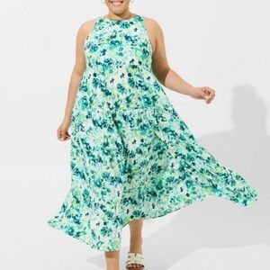 NWT Torrid Maxi Wash Gauze Halter Tiered Dress – Watercolor Floral, Size 0